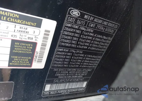 2015 Land Rover Range Rover Sport 3.0L V6 Supercharged Hse z USA, uszkodzony, nr VIN SALWR2VF4FA540147